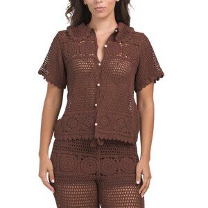 DRA Chocolate Crochet Button Down Top